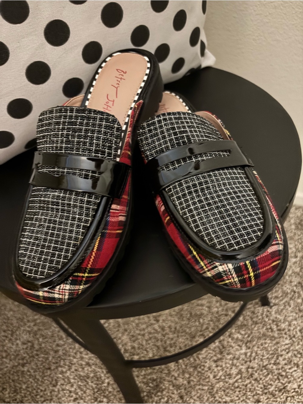 Betsy Johnson Women's Plaid & Tweed Loafer Mules - Black/Red
